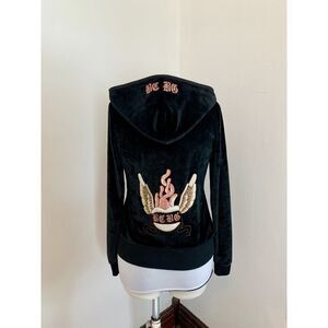 VTG Y2K BCBG MaxAzria Black Velour Rhinestone Track Suit L Hoodie Juicy Heart Lo